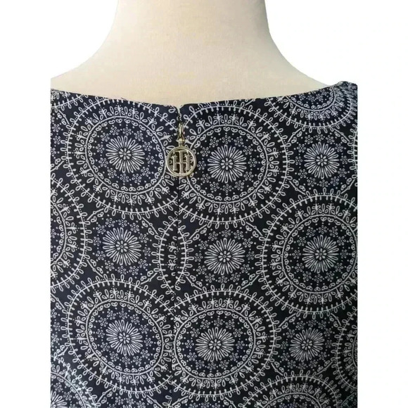 Tommy Hilfiger Navy Blue & White Medallion Print 3/4 Sleeve Back Zip Dress 8 - Picture 8 of 10